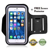 Tribe AB66 Water Resistant Sports Armband with Key Holder for iPhone 6 Plus, 6S Plus (5.5-Inch), Galaxy S6/S5, Note 4 Bundle with Screen Protector – Black